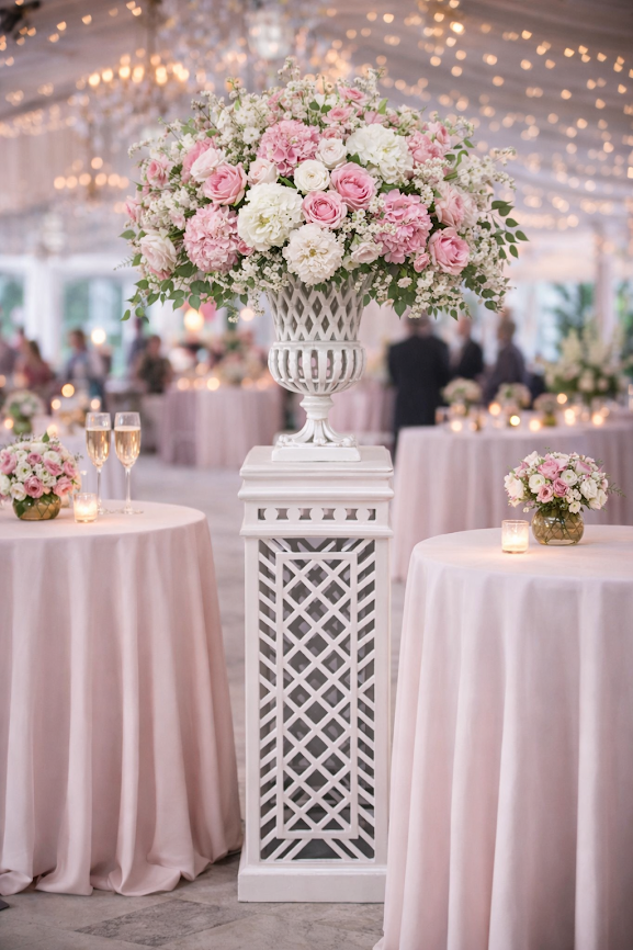 White Cast Aluminum Fretwork Urn and Pedestal (2 Options)