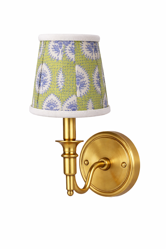 Green Palm & White Velvet Trim Sconce Shade