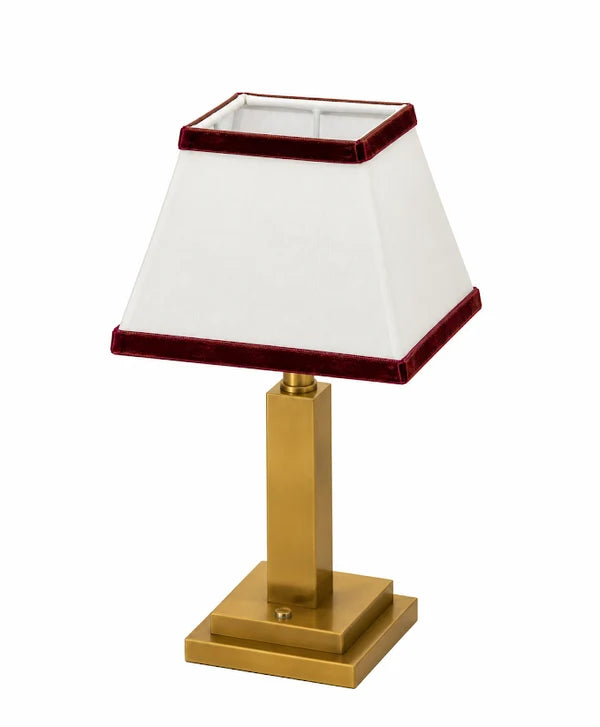Gold Square Rechargeable Lamp with Red Velvet Trim Shade *Pre - Order*