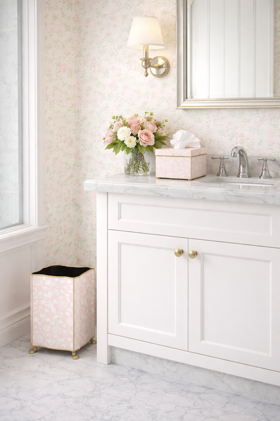 Pale Pink Spring Floral Wastepaper Basket & Tissue (2 Options)
