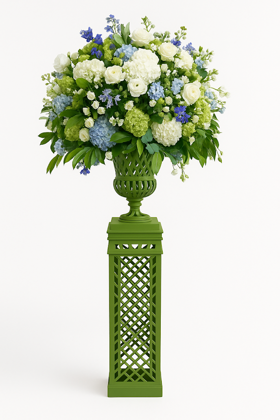 Lawn Green Cast Aluminum Fretwork Urn and Pedestal (2 Options)