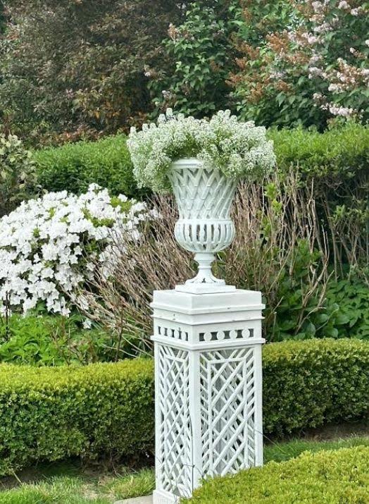 White Cast Aluminum Fretwork Urn and Pedestal (2 Options)