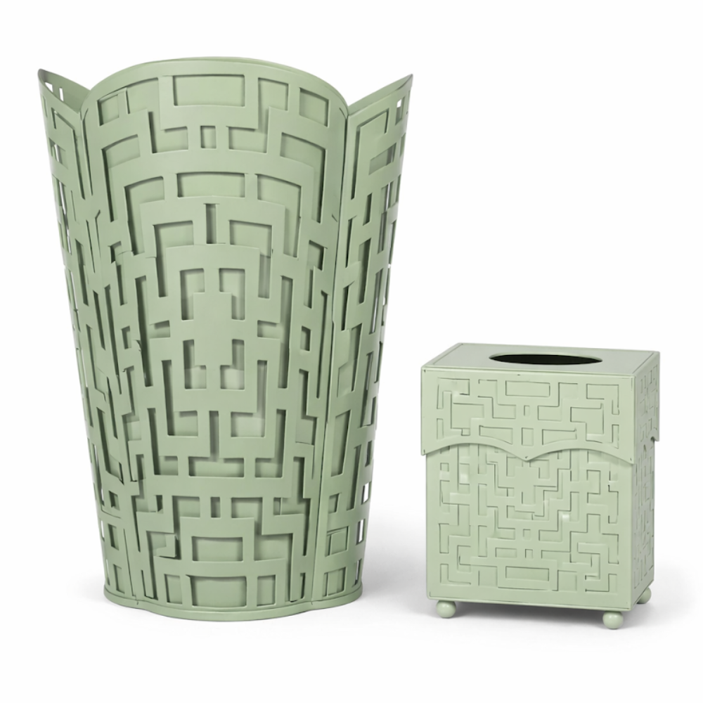 Dark Celadon Fretwork Wastepaper Basket & Tissue Holder (2 Options)