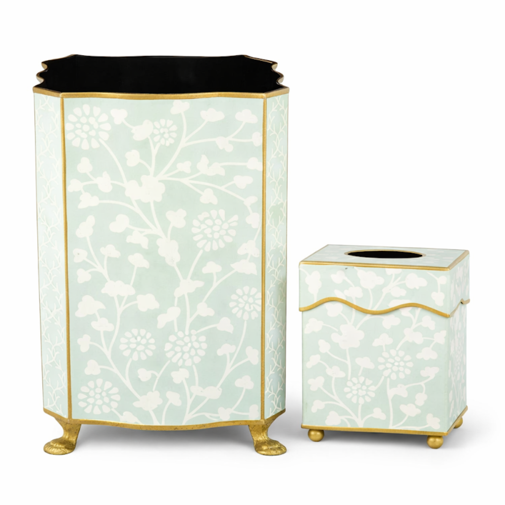 Pale Green Spring Floral Wastepaper Basket & Tissue (2 Options)