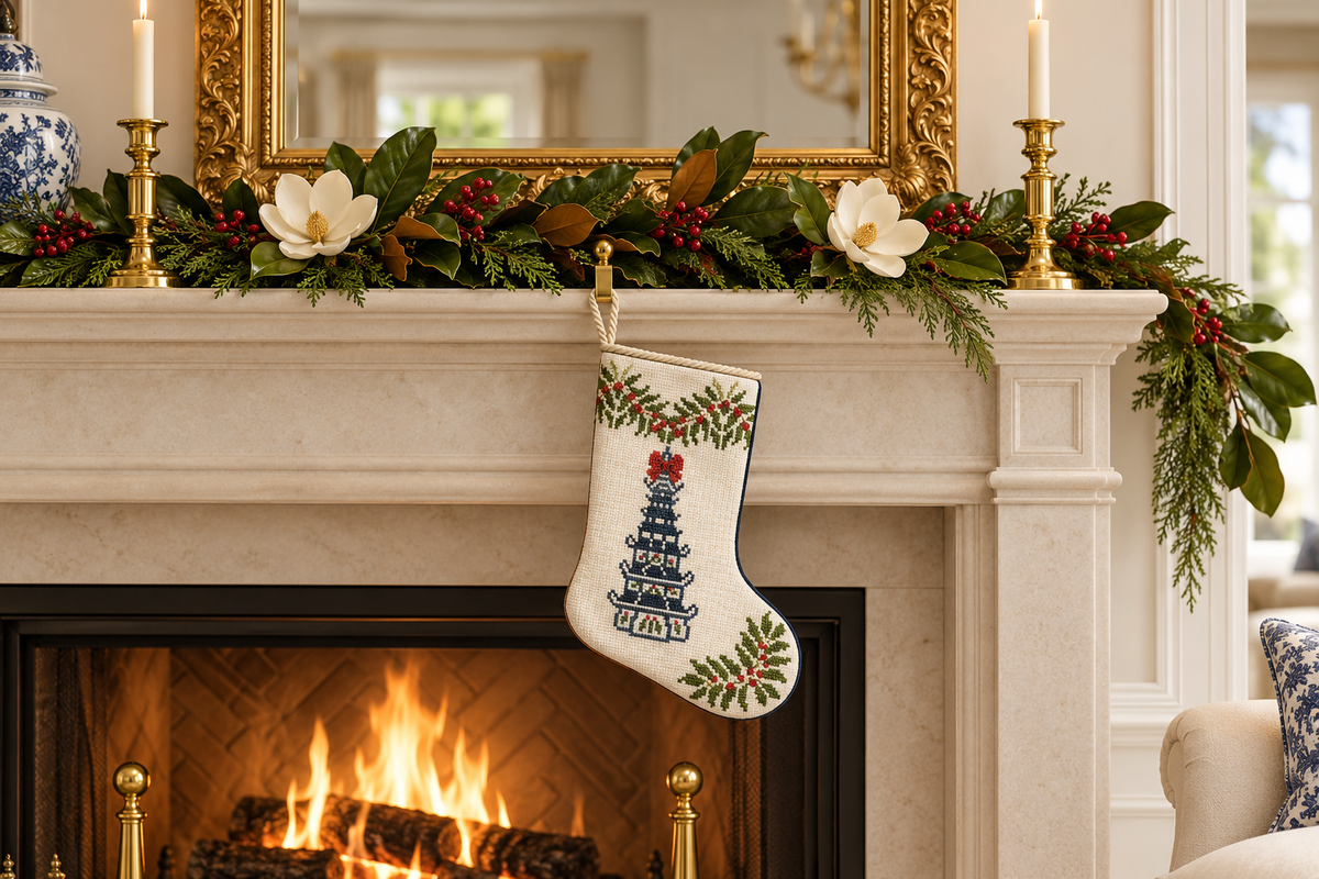 The Christmas Pagoda Needlepoint Stocking (2 Sizes)