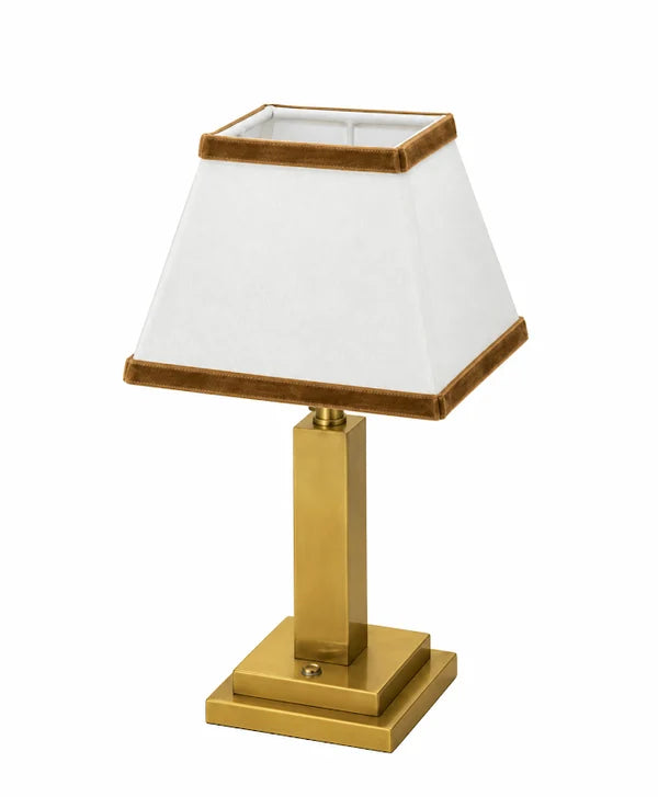 Gold Square Rechargeable Lamp with Cognac Velvet Trim Shade *Pre-Order*