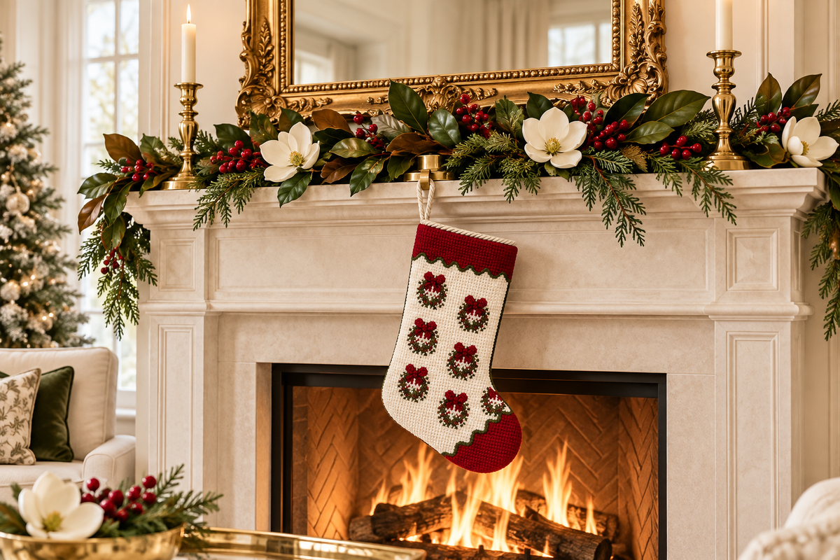 The Christmas Wreath Needlepoint Stocking (2 Sizes)