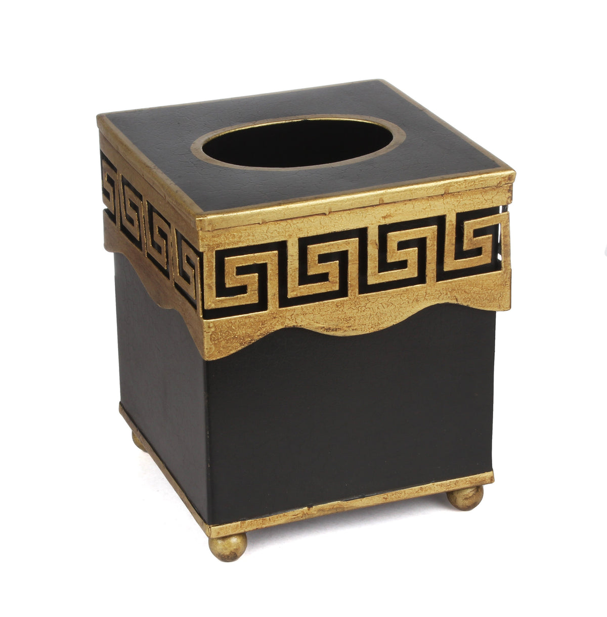 Black Greek Key Wastepaper Basket & Tissue Holder (2 Options)