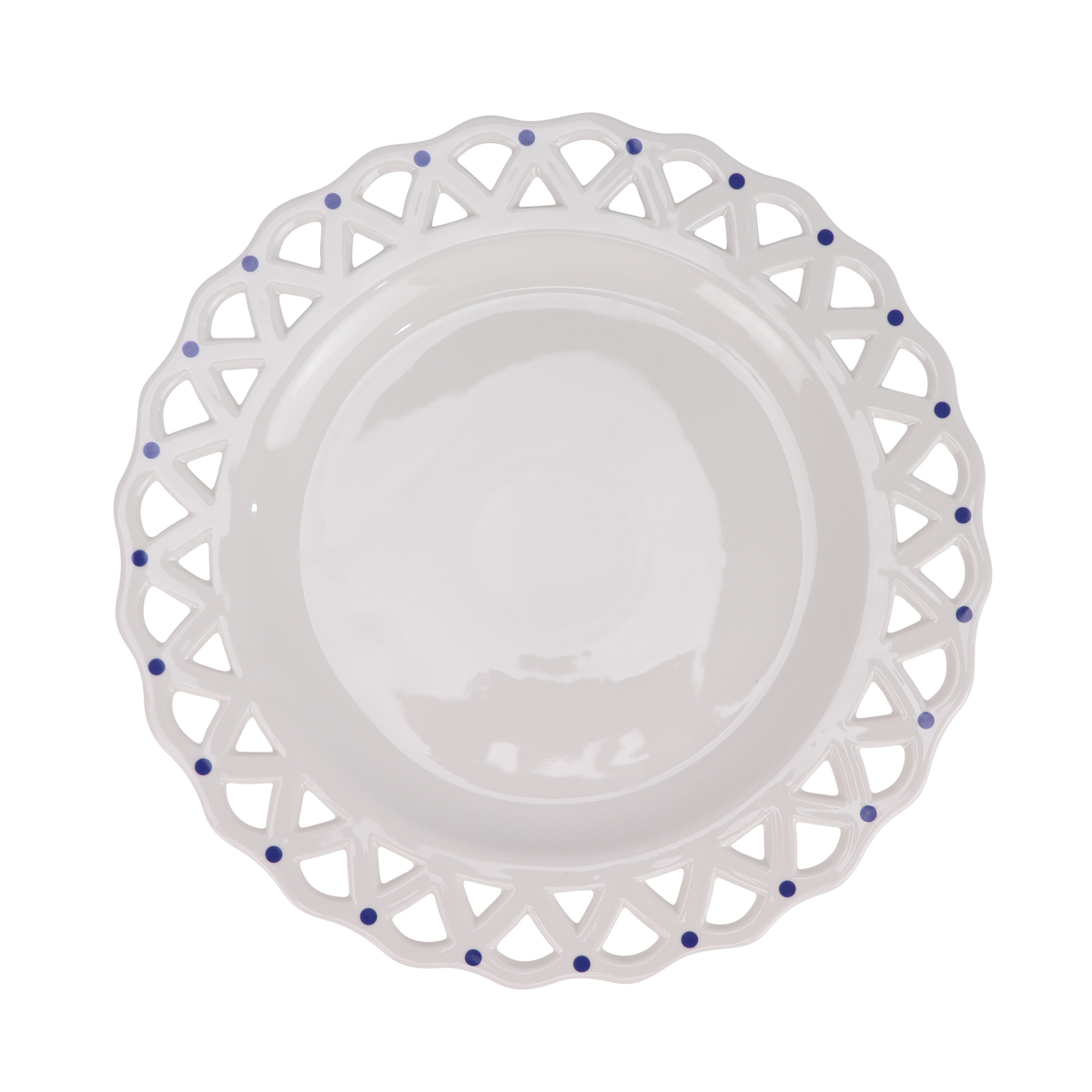 White Pierced with Blue Dots Scalloped Charger