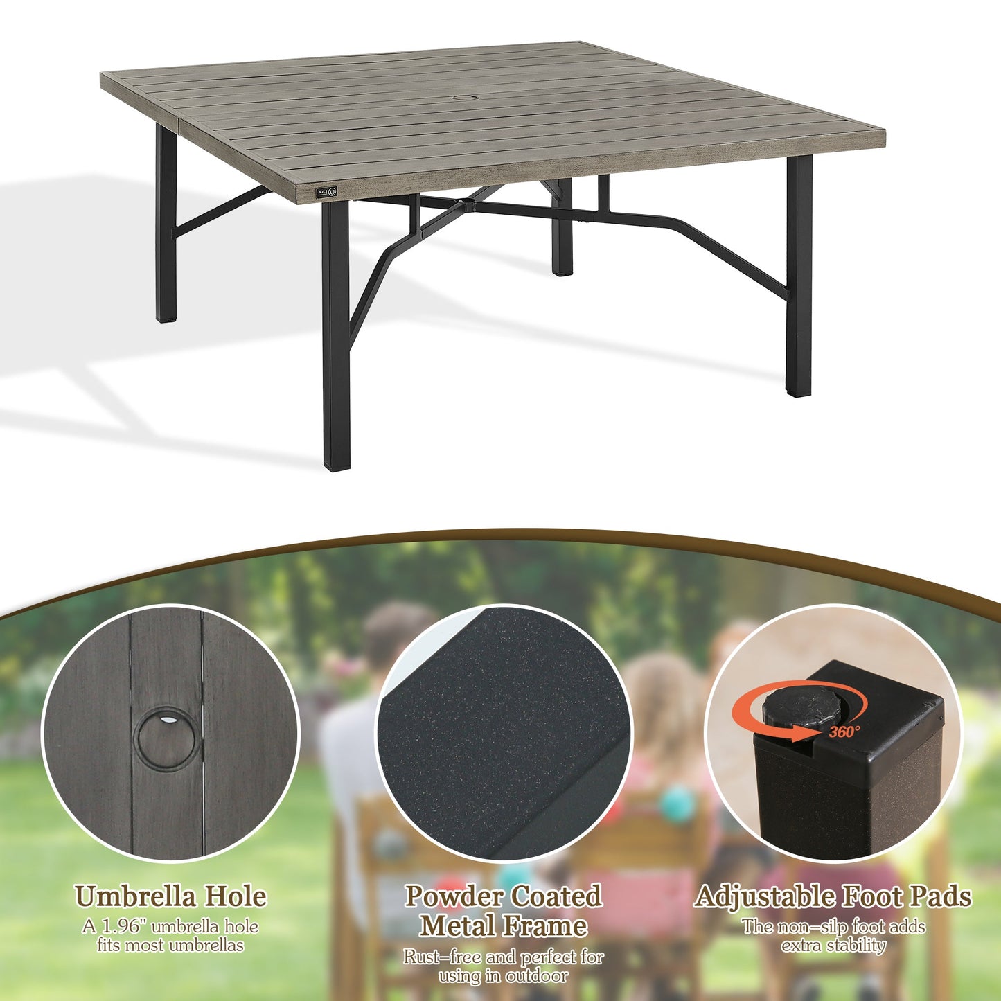 PEAKHOME Azur Outdoor Square Dining Table Set For 8-Person With Sunbrella® Cushions