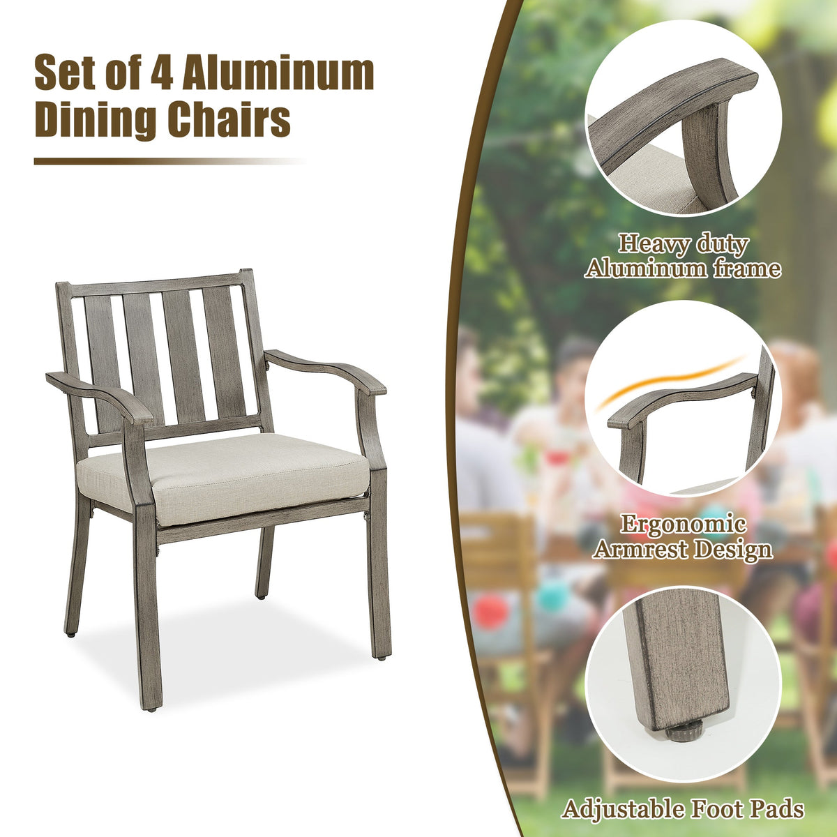 Azur Patio Round 60" Dining Set With Removable Lazy Susan And Sunbrella® Cushions