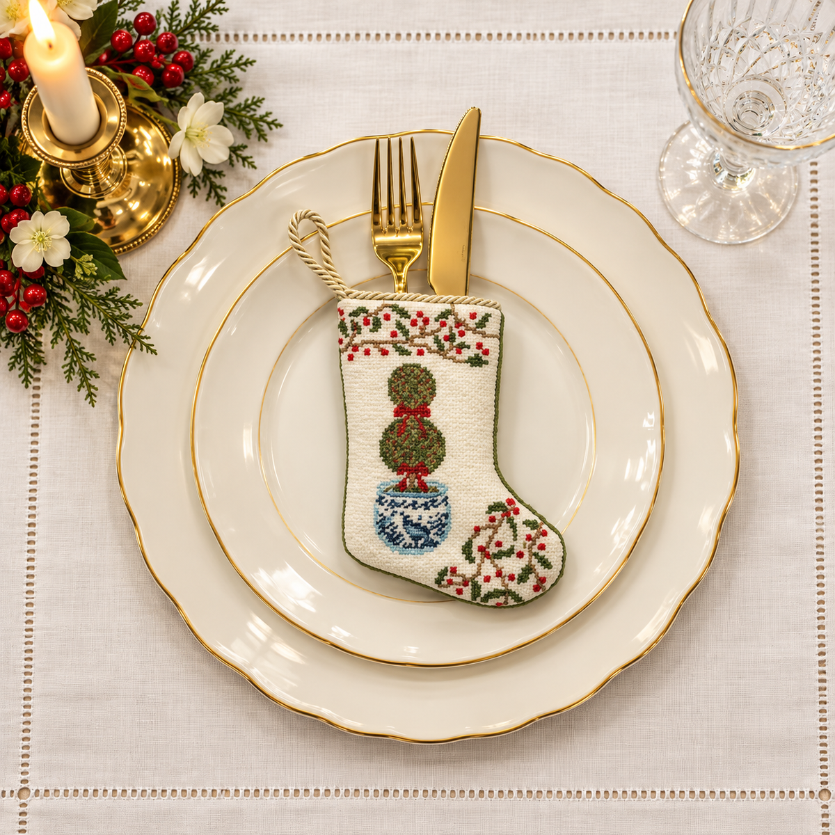 The Holiday Topiary Needlepoint Stocking (2 Sizes)