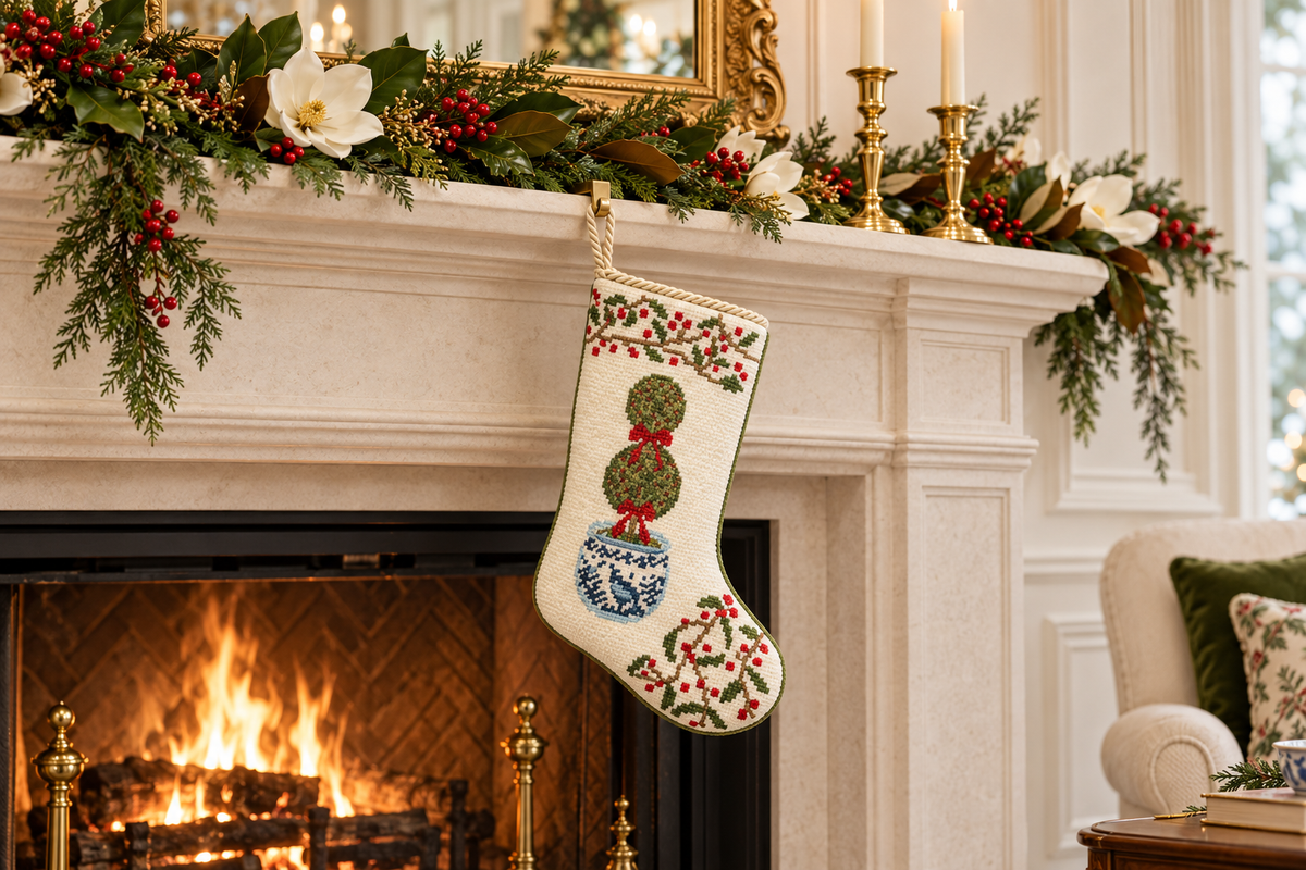 The Holiday Topiary Needlepoint Stocking (2 Sizes)