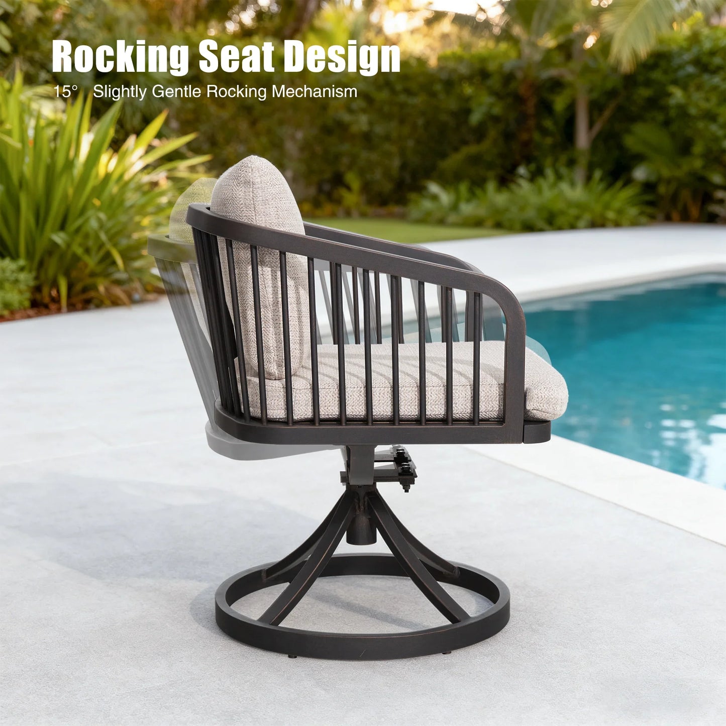 Asheville 7 Pieces Patio Round Dining Set With Swivel Rocking Chair