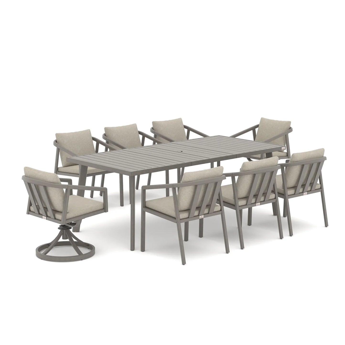 Amalfi Rectangular Aluminum Table with 6 Fixed Chairs and 2 Swivel Chairs