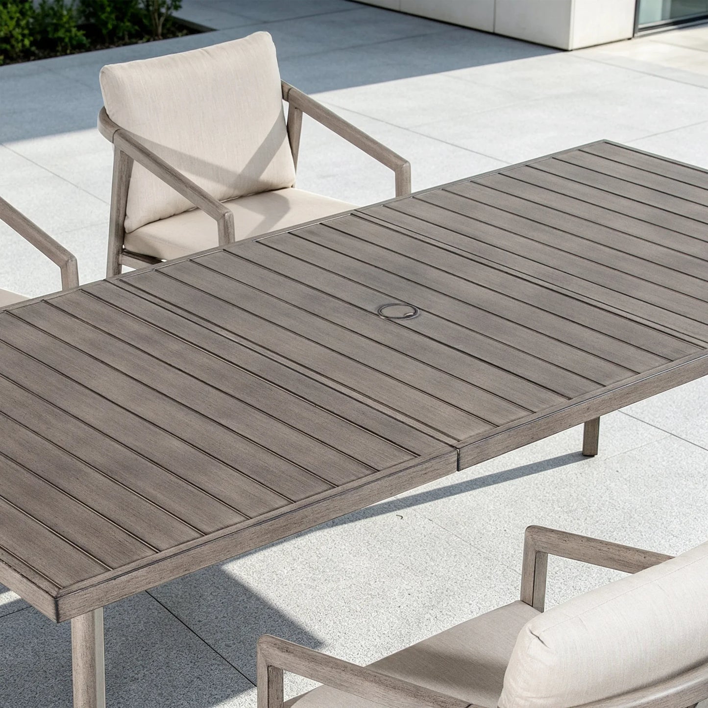 Amalfi 81.75" Rectangular Hand-Brushed Wood Grain Aluminum Patio Dining Table