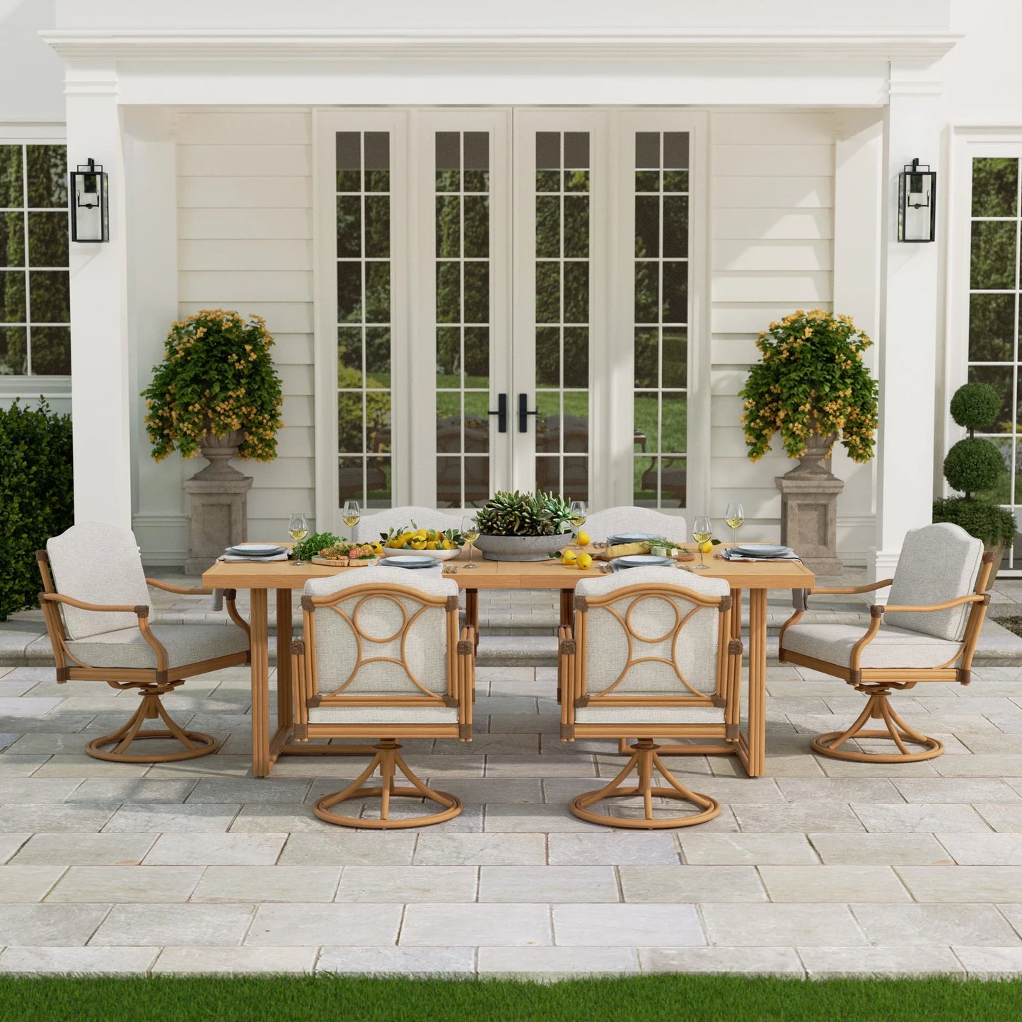 Arcadia 7 Piece Outdoor Dining Set With Swivel Chair
