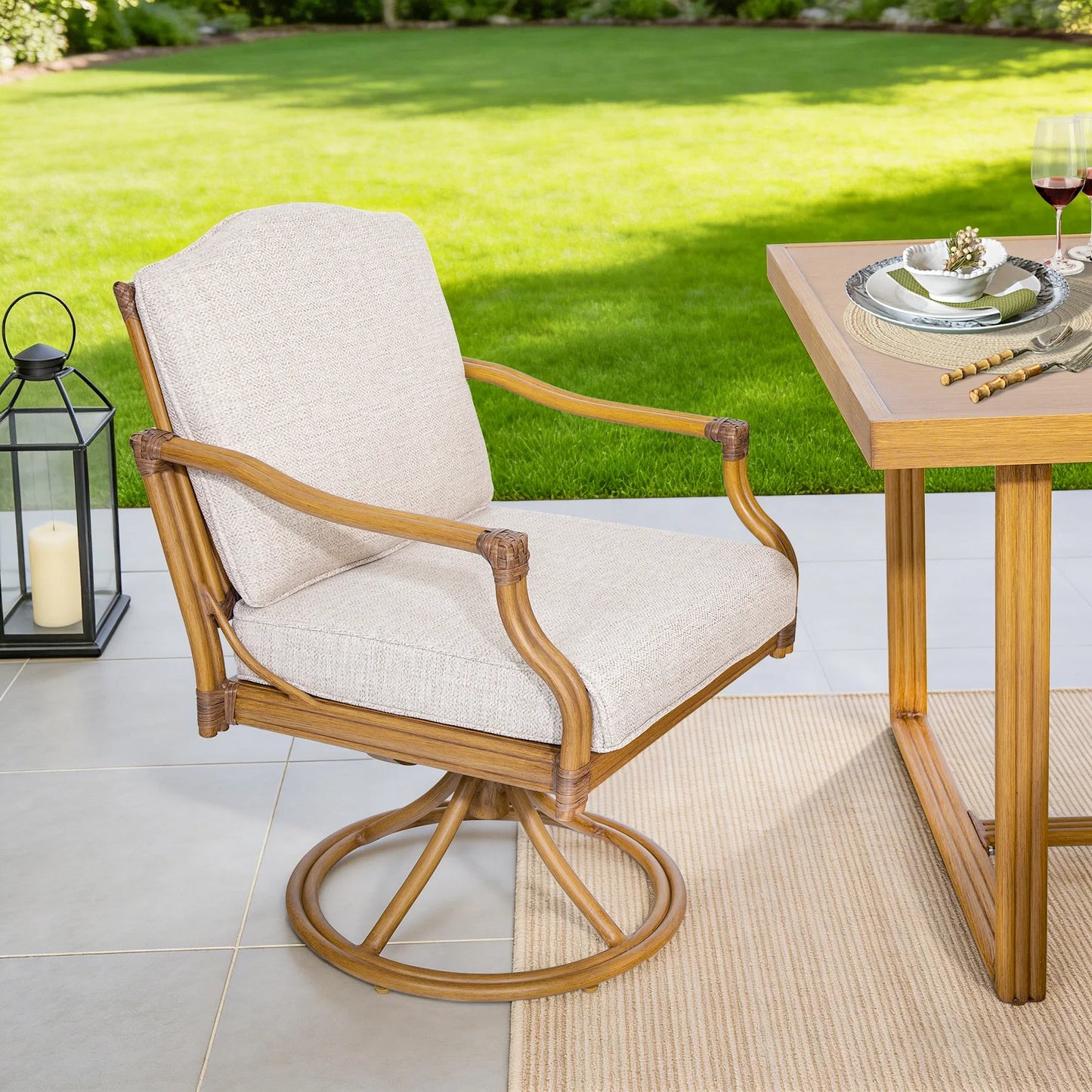 Arcadia 7 Piece Outdoor Dining Set With Swivel Chair