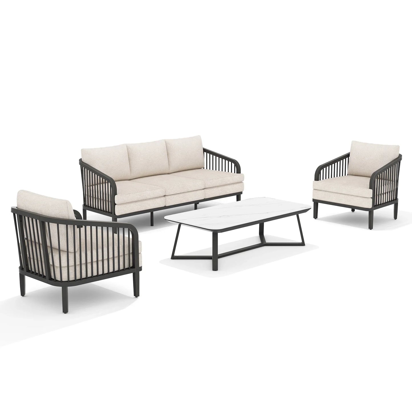 Asheville 4-Piece Aluminum Patio Deep Sofa Set With Sintered Stone Tables