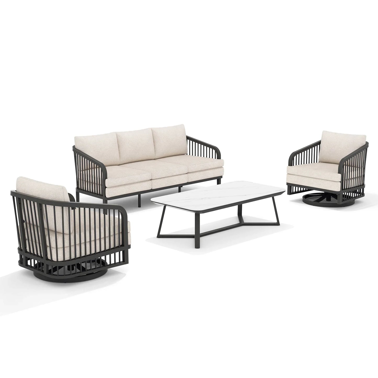 Asheville 4-Piece Aluminum Patio Swivel Seating Set With Sintered Stone Tables