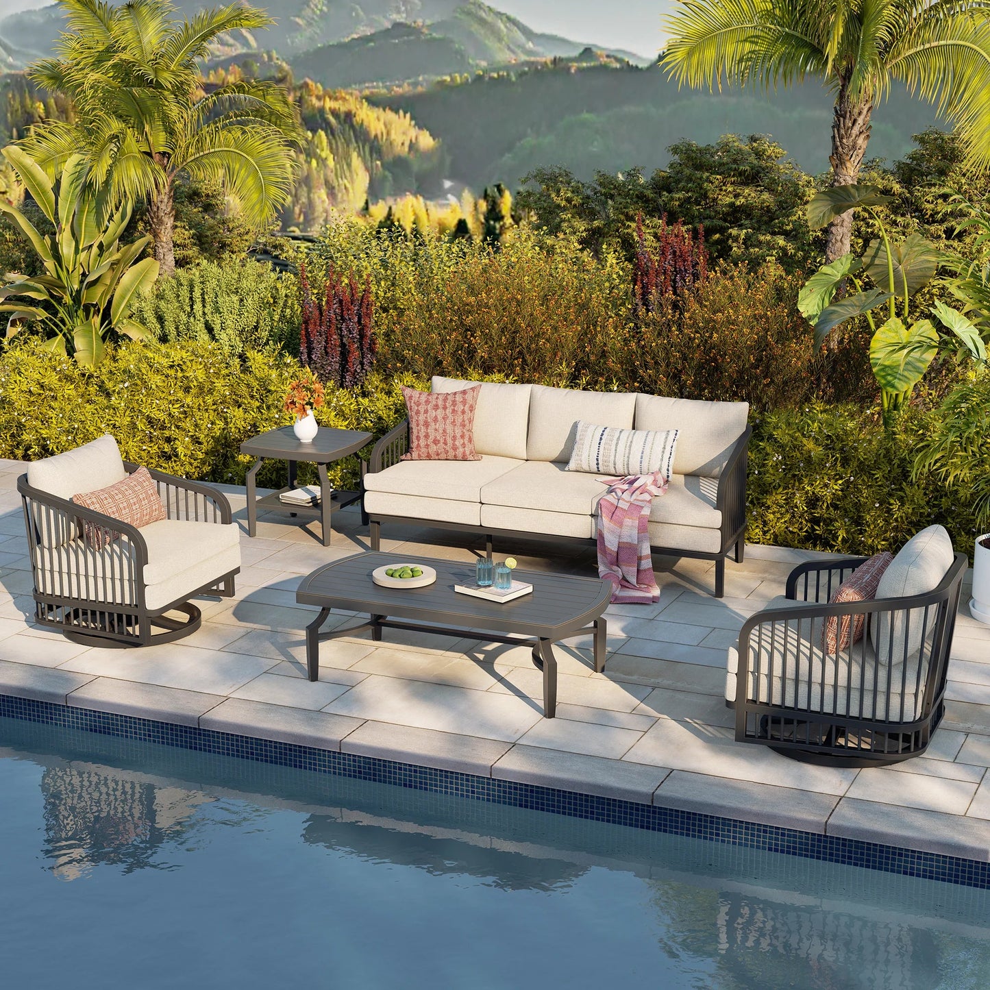 Asheville 5-Piece Aluminum Outdoor Swivel Conversation Set