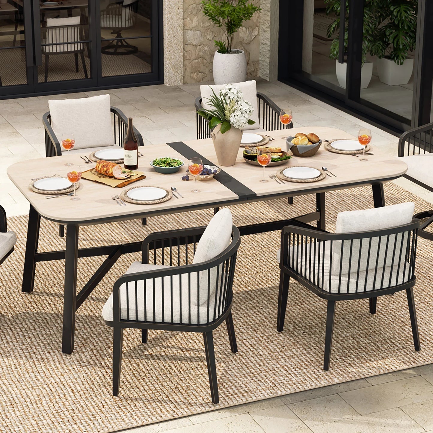 Asheville Patio Rectangular Dining Table and 6 Dining Chair