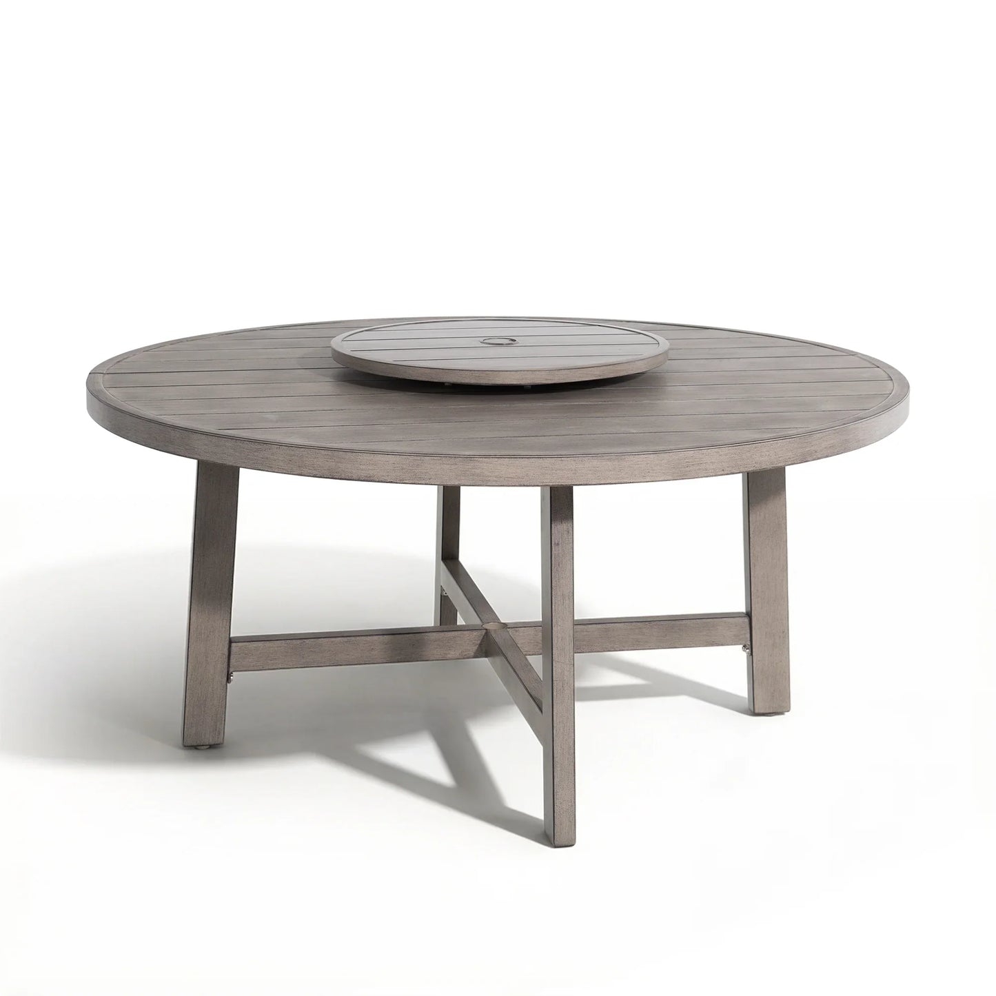 Azur 61.45 Inch Aluminum Patio Round Dining Table With Lazy Susan