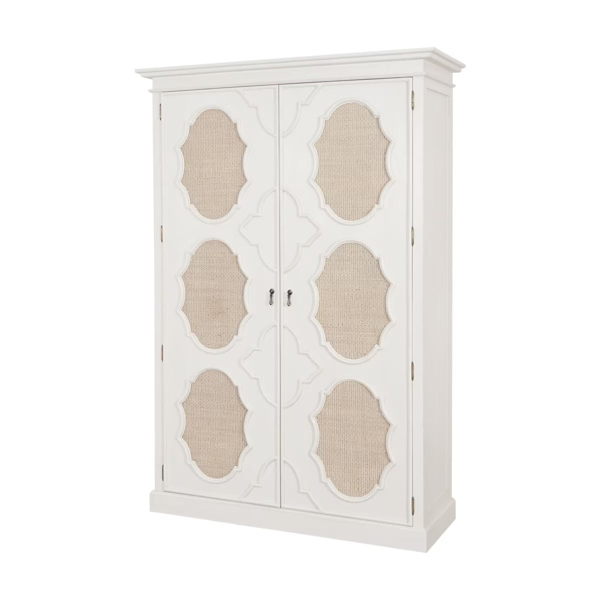 Seraphine 2 Door Cabinet With Rattan Medallion Motif, 55.25"W, White