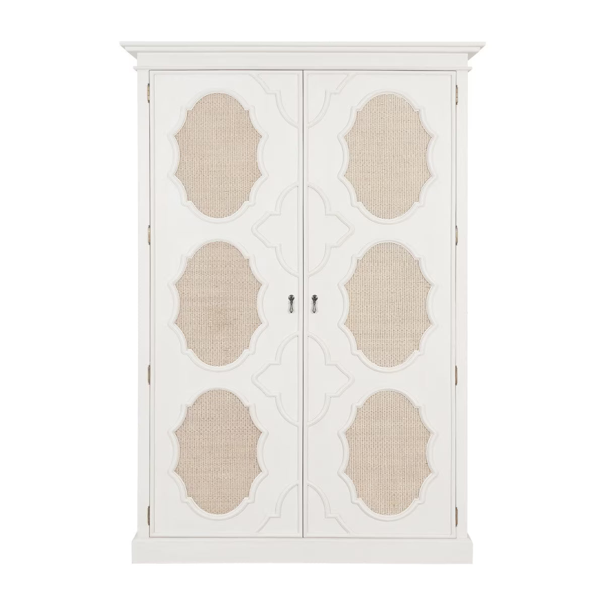 Seraphine 2 Door Cabinet With Rattan Medallion Motif, 55.25"W, White