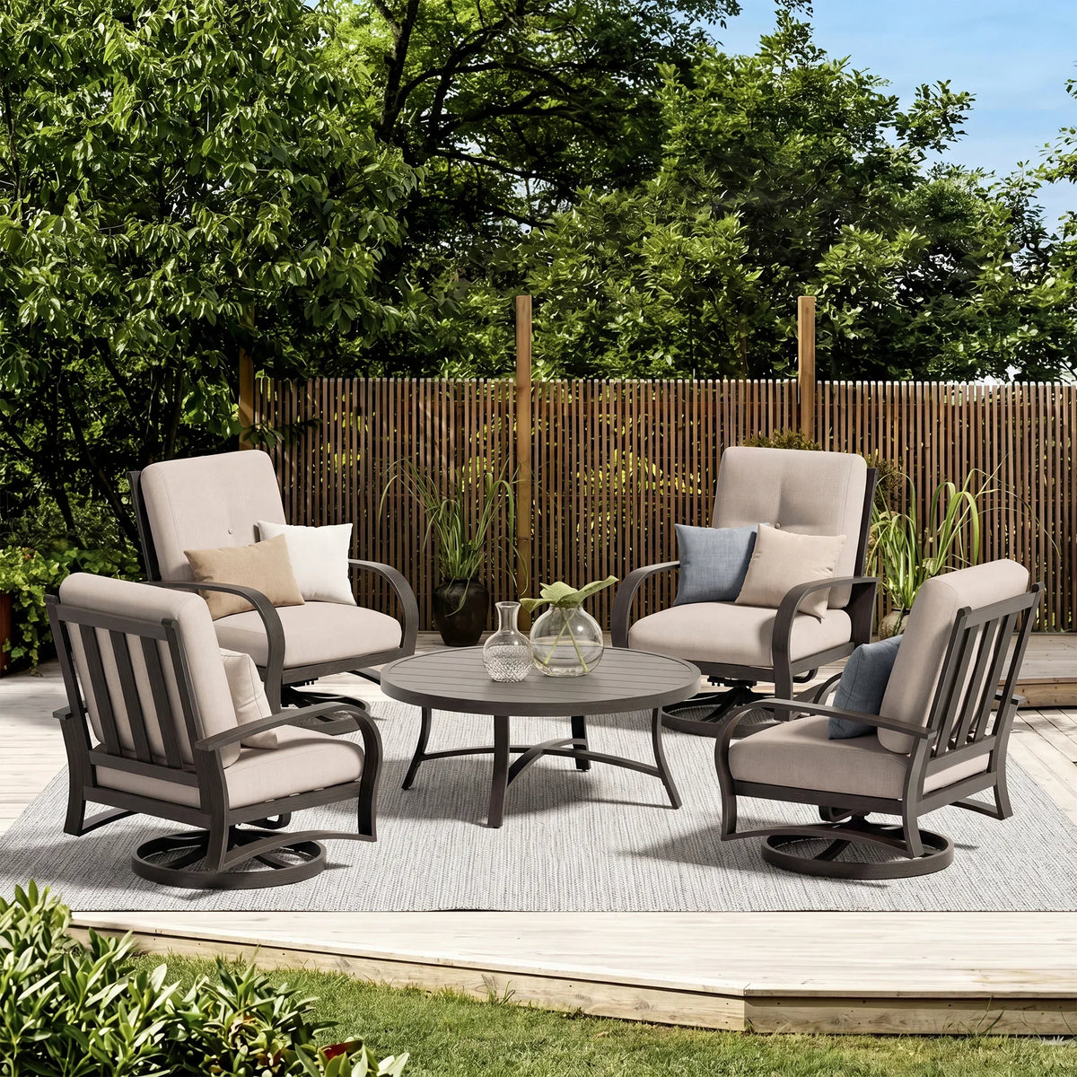 Chamber 4-Person Patio Swivel Chair Sets With Round Coffee Table