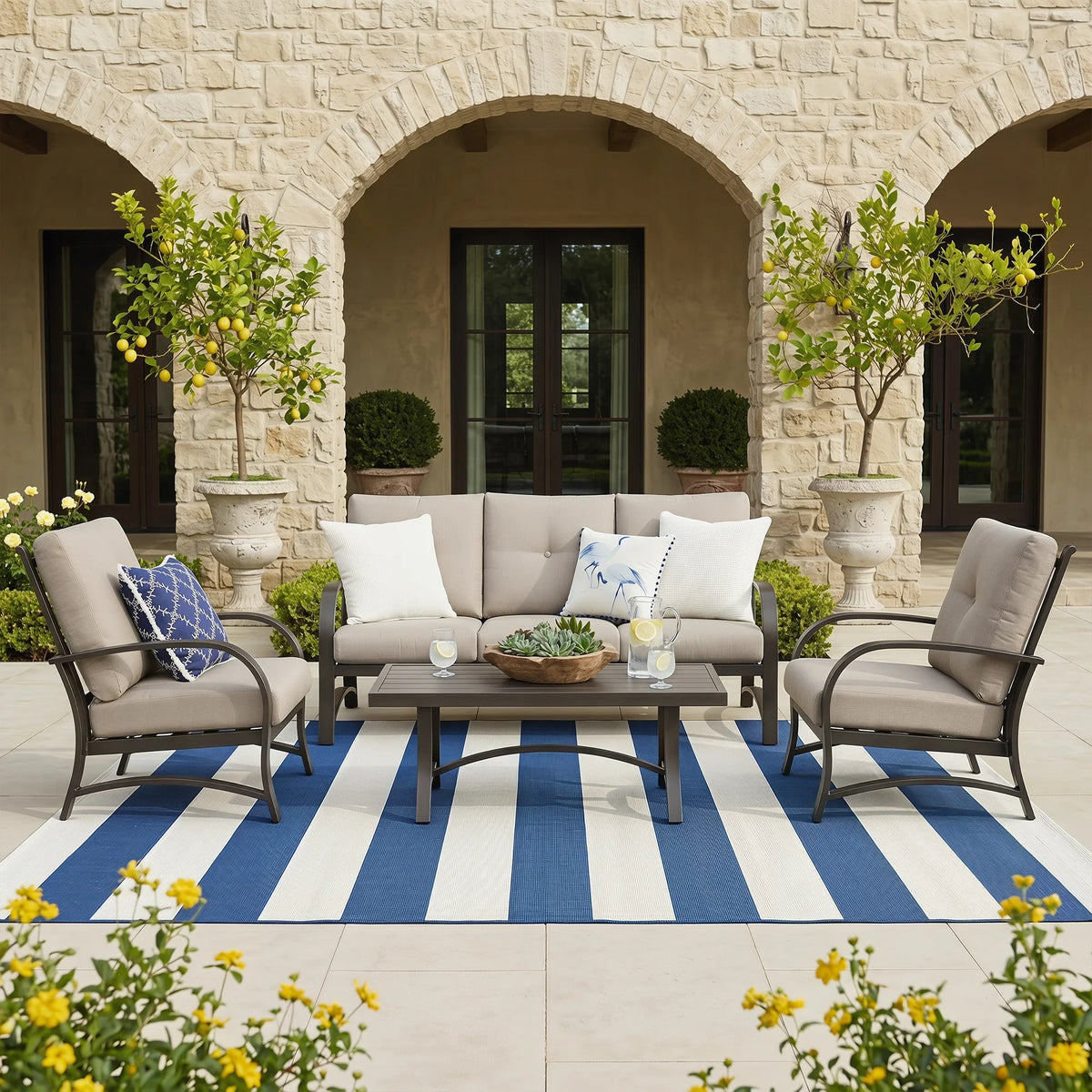 Chamber 4 Pieces Aluminum Patio Deep Seating Sets with Sunbrella® Cushions