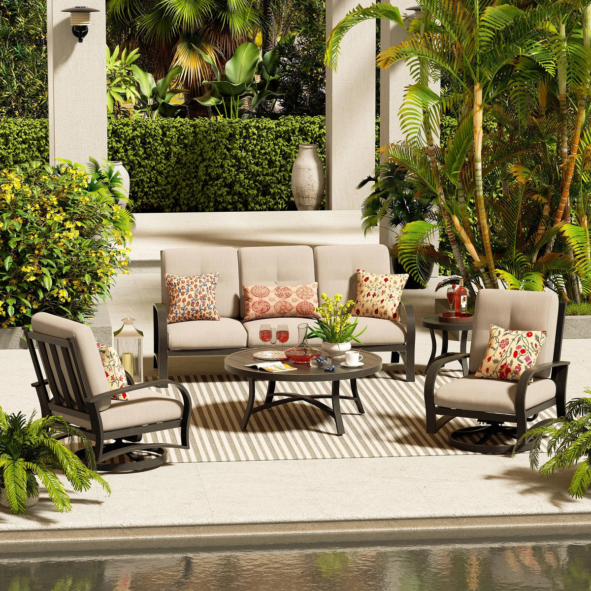Chamber 5 Piece Aluminum Patio Furniture Sofa Sets With Round Table