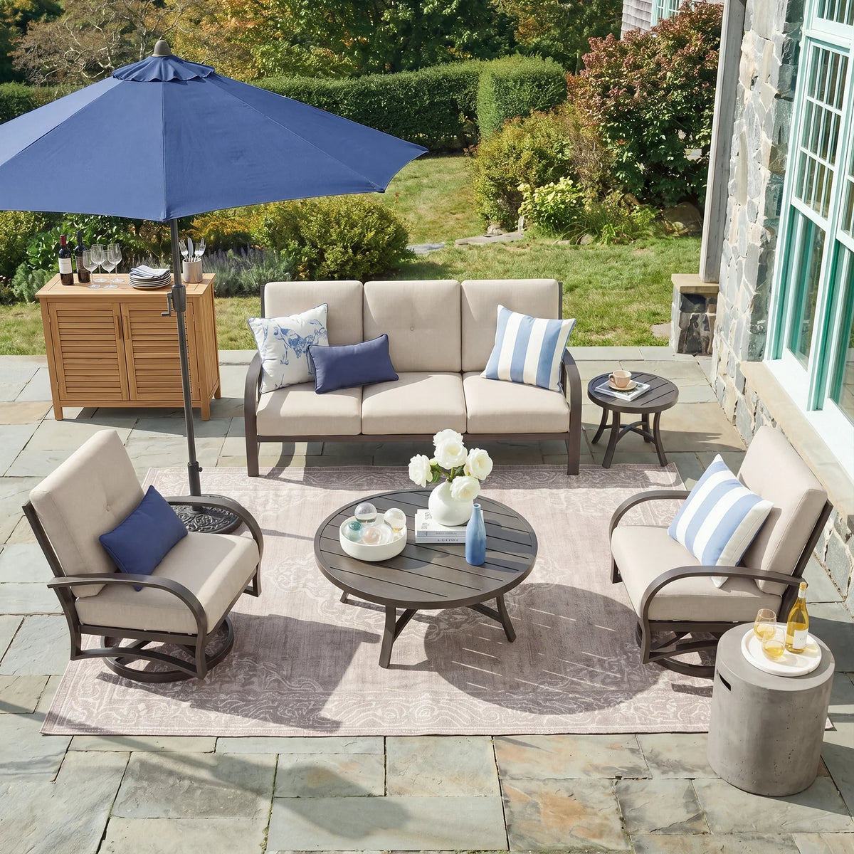 Chamber 5 Piece Aluminum Patio Furniture Sofa Sets With Round Table