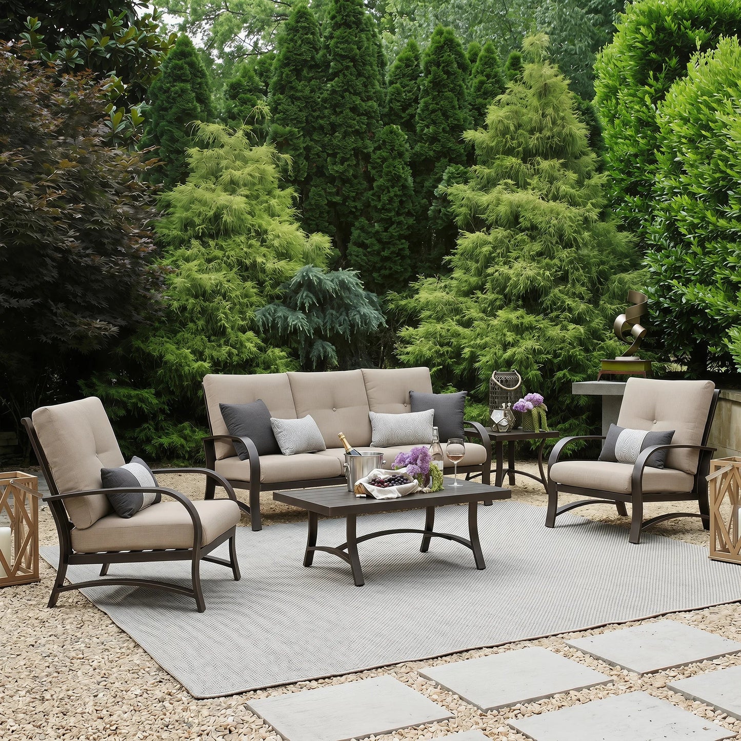 Chamber 5 Pieces Aluminum Patio Sofa Sets with Sunbrella® Cushions