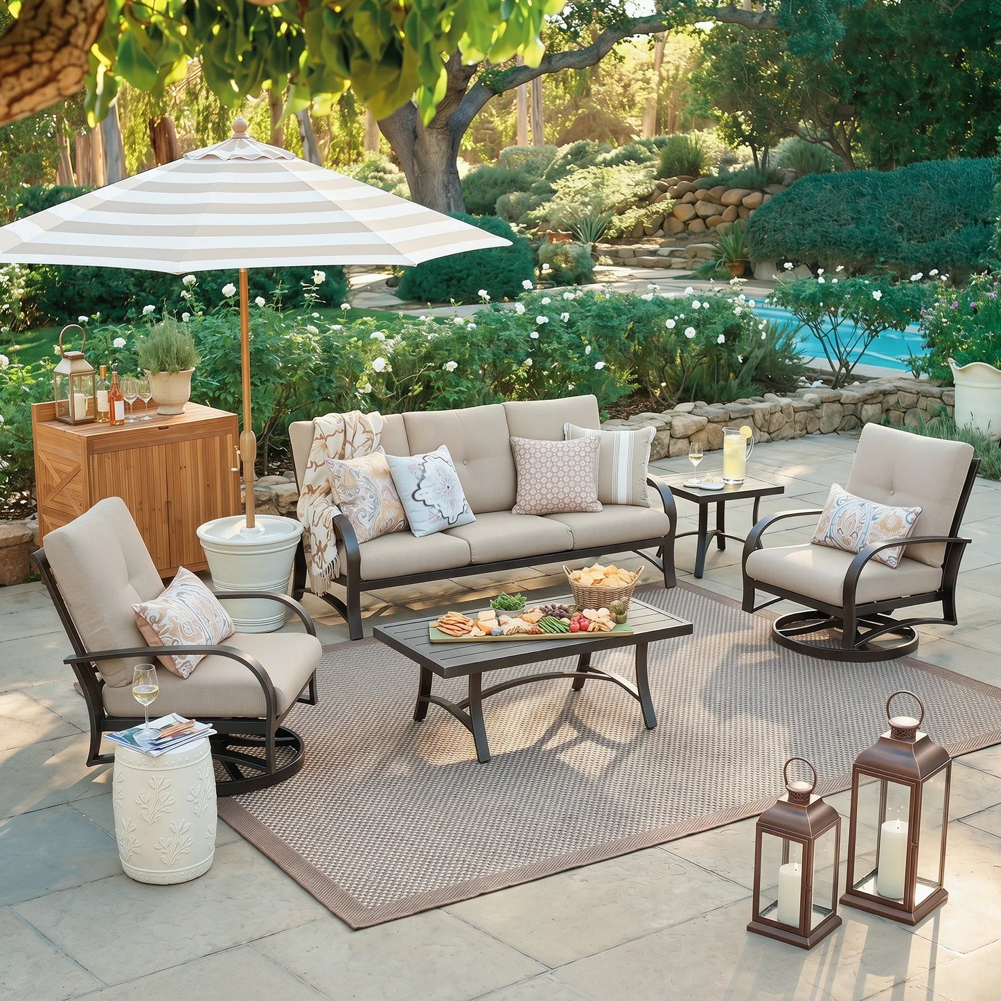 Chamber 5 Pieces Aluminum Outdoor Furniture Sofa Sets with Sunbrella® Cushions