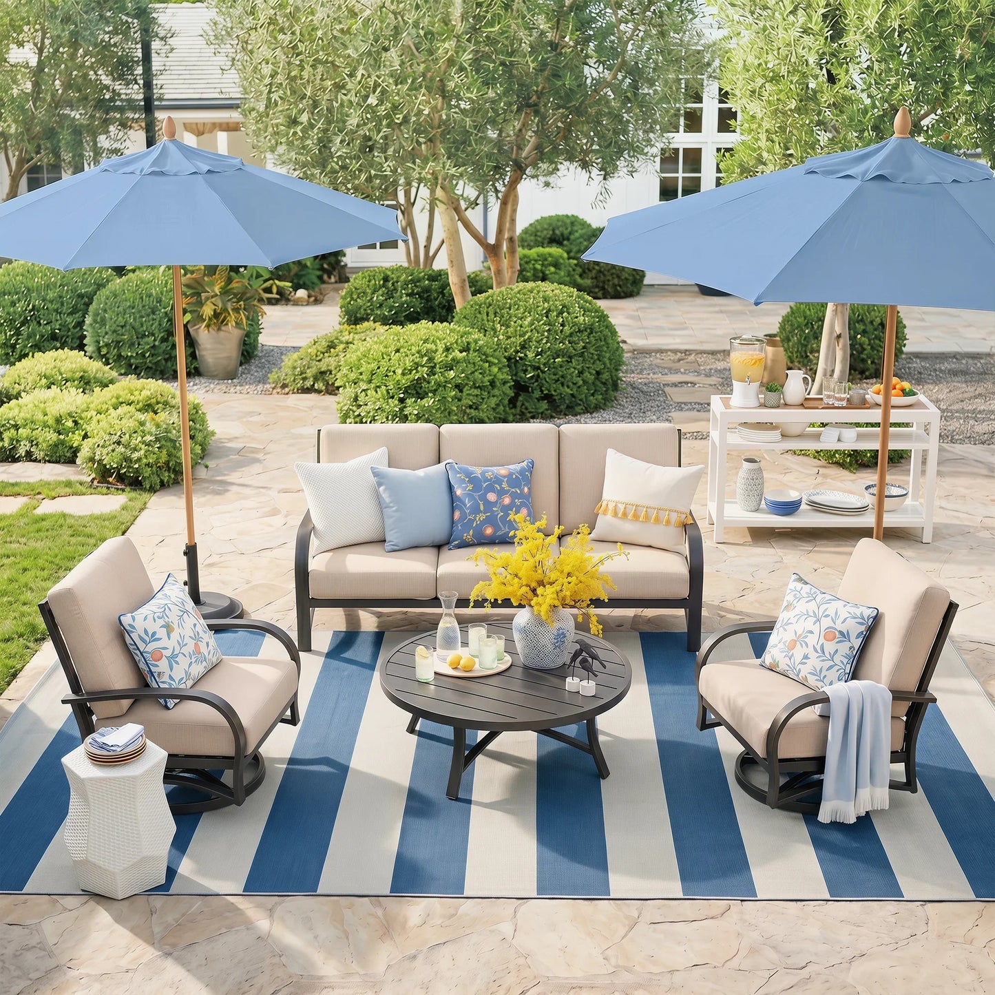 Chamber Aluminum 5 Seat Patio Conversation Sets With Sunbrella® Cushions