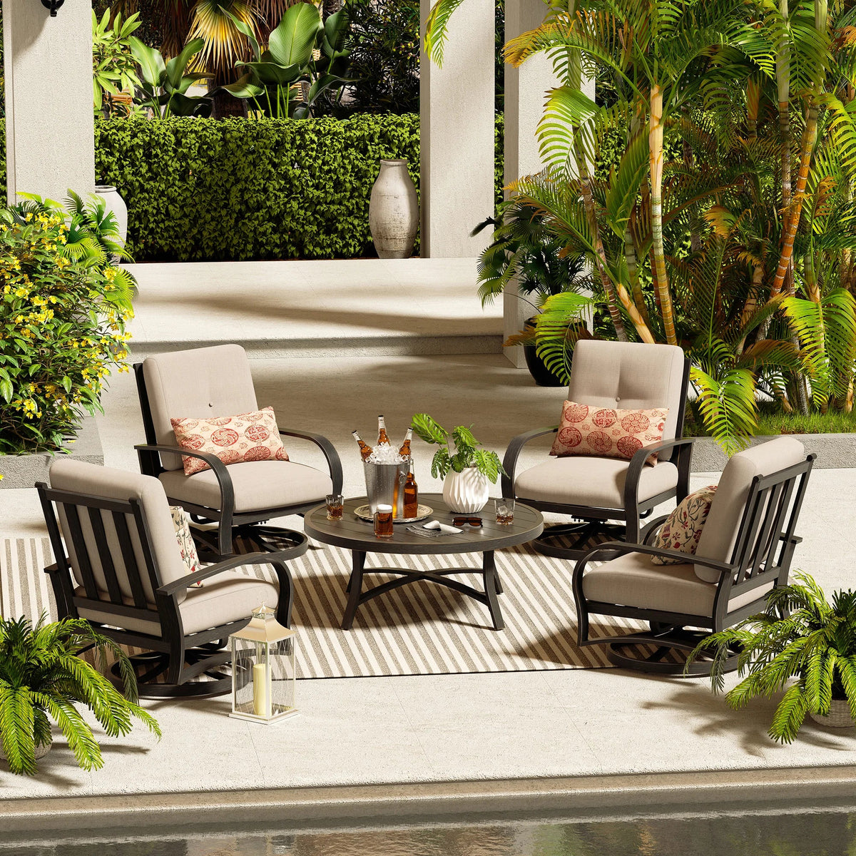 Chamber 4-Person Patio Swivel Chair Sets With Round Coffee Table