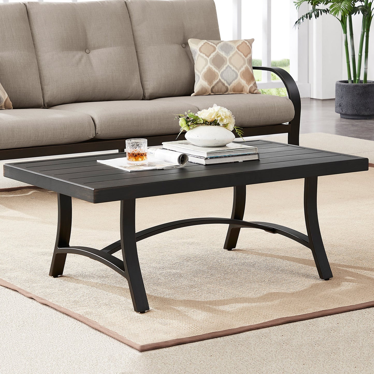 Chamber Patio Aluminum Coffee Table with Half Arc Bottom