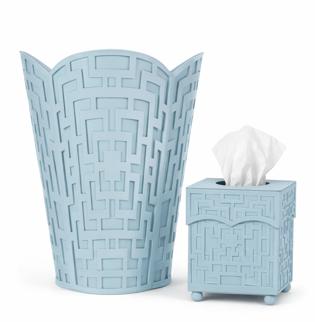 Slate Blue Fretwork Wastepaper Basket & Tissue (2 Options)