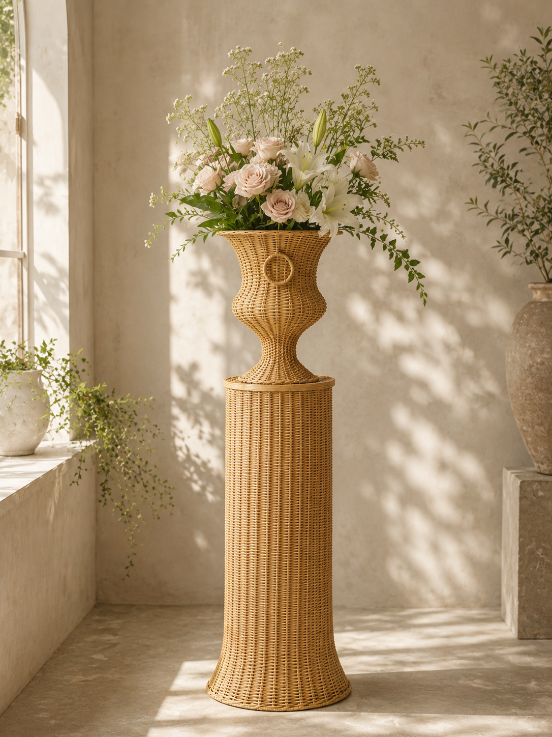 Round Wicker Urn and Pedestal (2 Options)