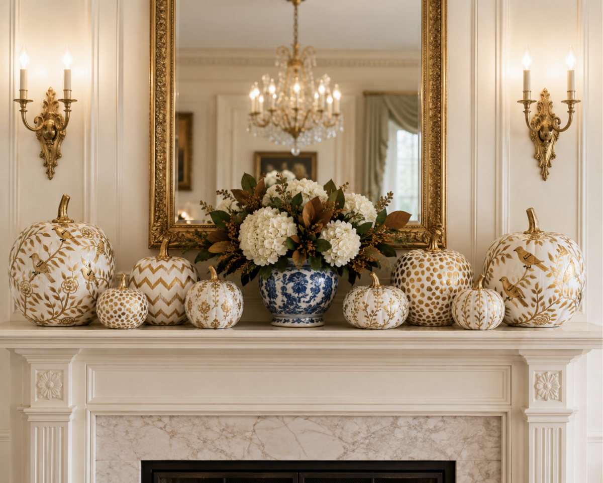 Gold Bird & Vine Pumpkin