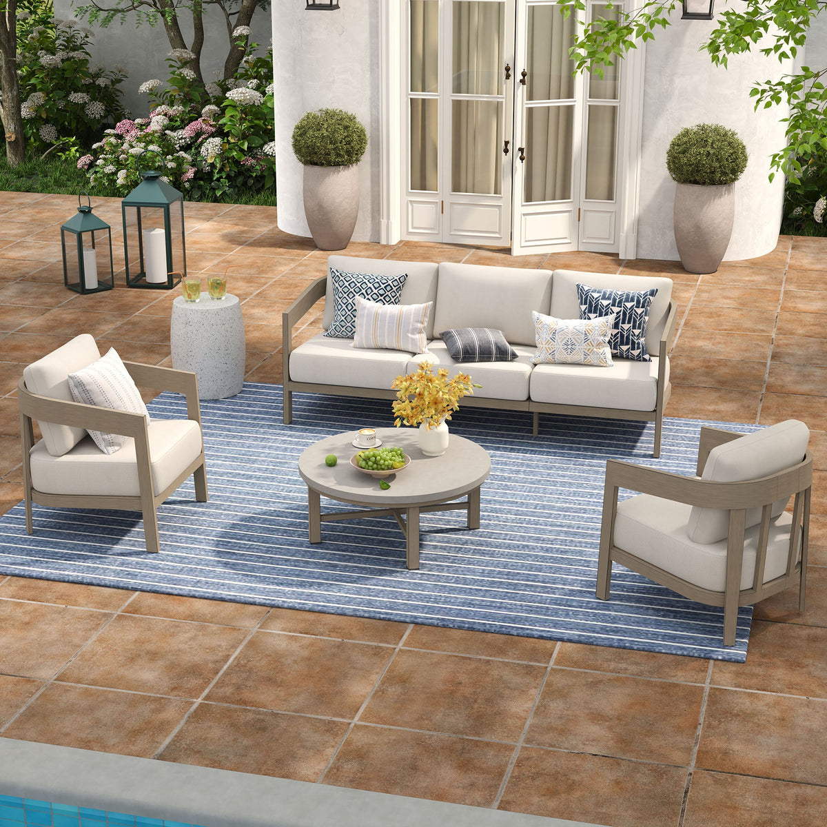 Harmonti 4-Piece Patio Conversation Set with Composite Concrete Round Coffee Tables