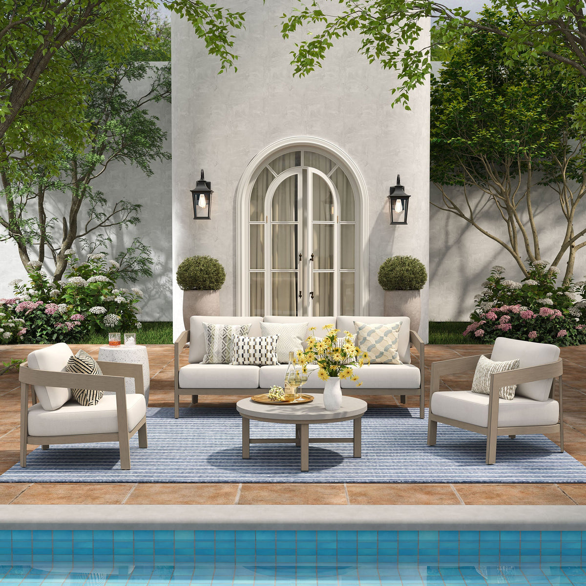 Harmonti 4-Piece Patio Conversation Set with Composite Concrete Round Coffee Tables