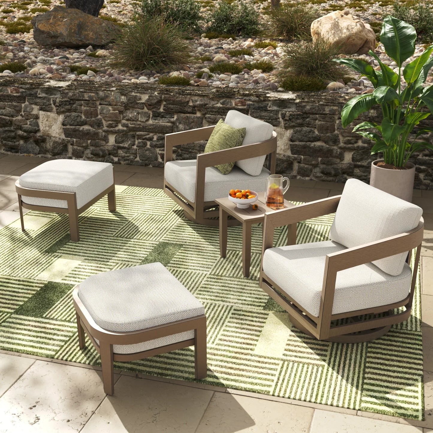 Harmonti 5 Pieces Aluminum Patio Swivel Lounge Chairs With Ottomans