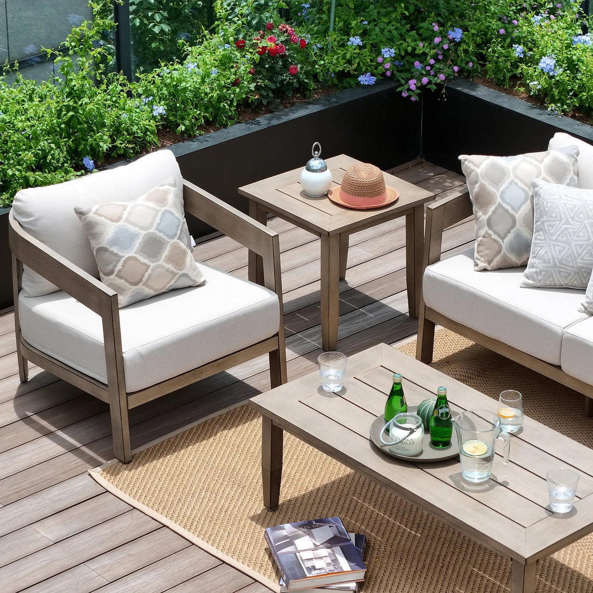 PEAKHOME Harmonti Patio 3-Piece Aluminum Club Conversation Set With Side Table