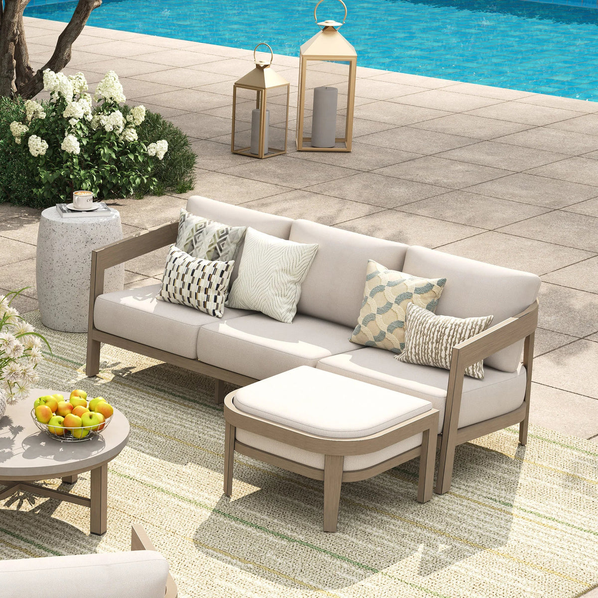 Harmonti 6-Piece Patio Conversation Set with Composite Concrete Round Coffee Tables