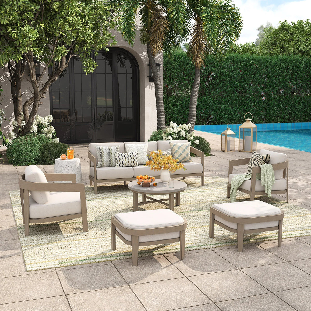 Harmonti 6-Piece Patio Conversation Set with Composite Concrete Round Coffee Tables