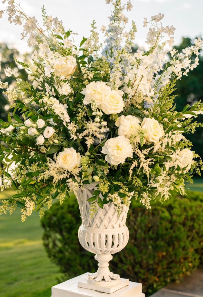 White Cast Aluminum Fretwork Urn and Pedestal (2 Options)