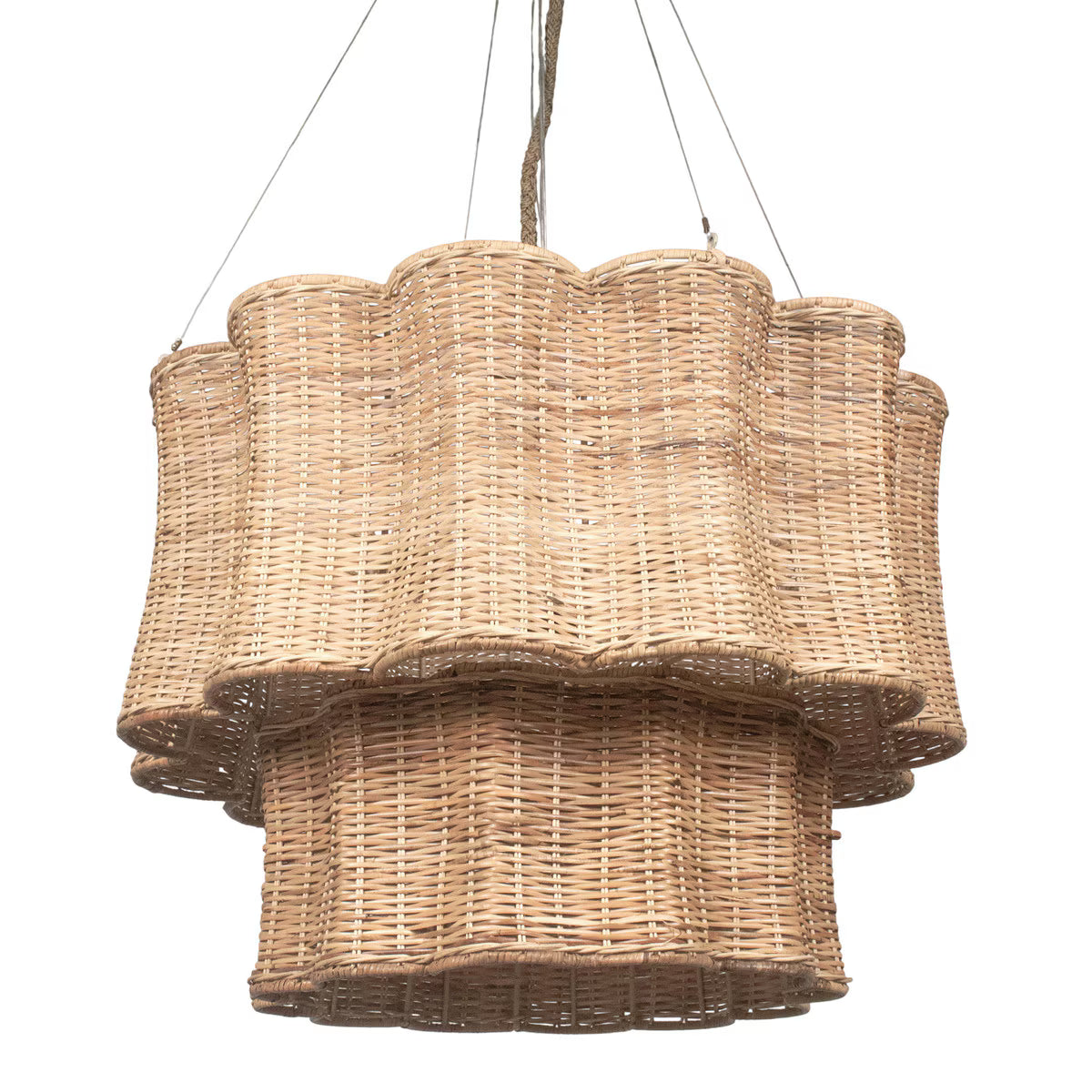 Nilo Scallop Rattan Woven 2 Tier Pendant Light, 32"W, Natural *PRE-ORDER*