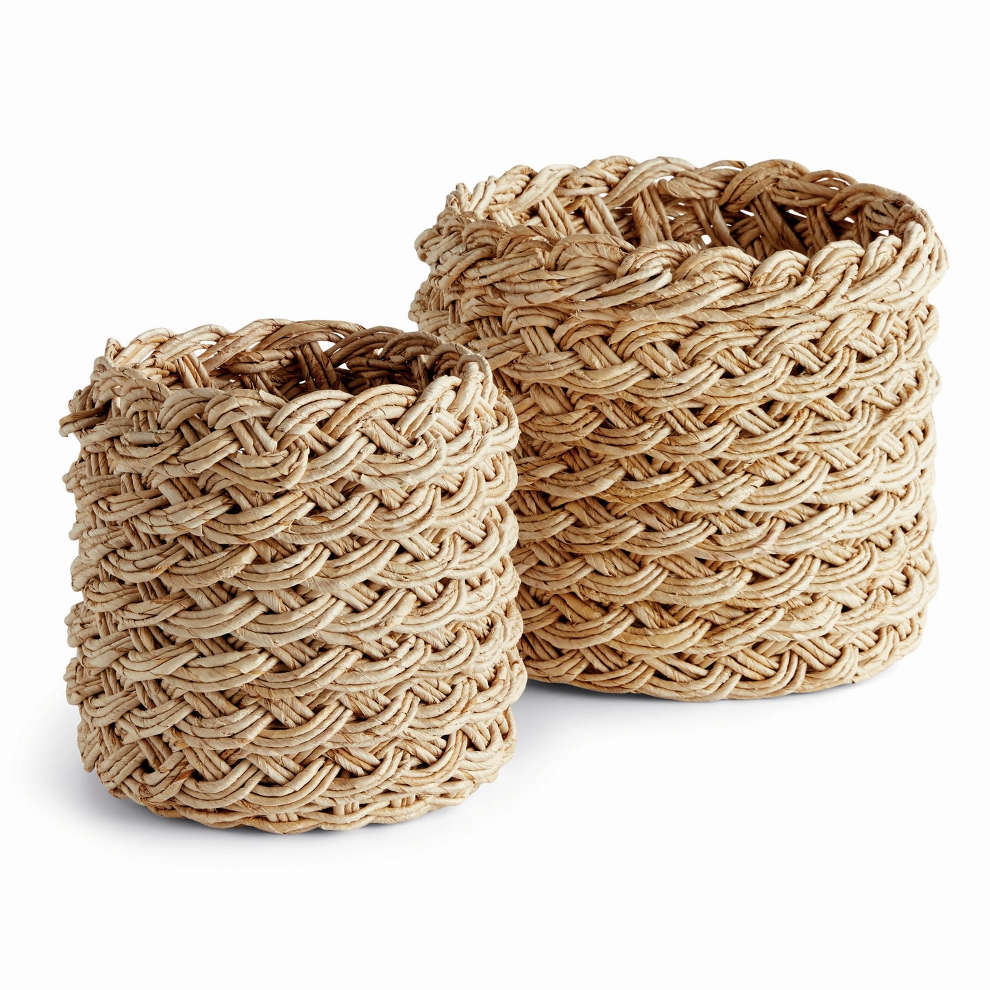 Abaca French Braid Storage Baskets Round, Set of